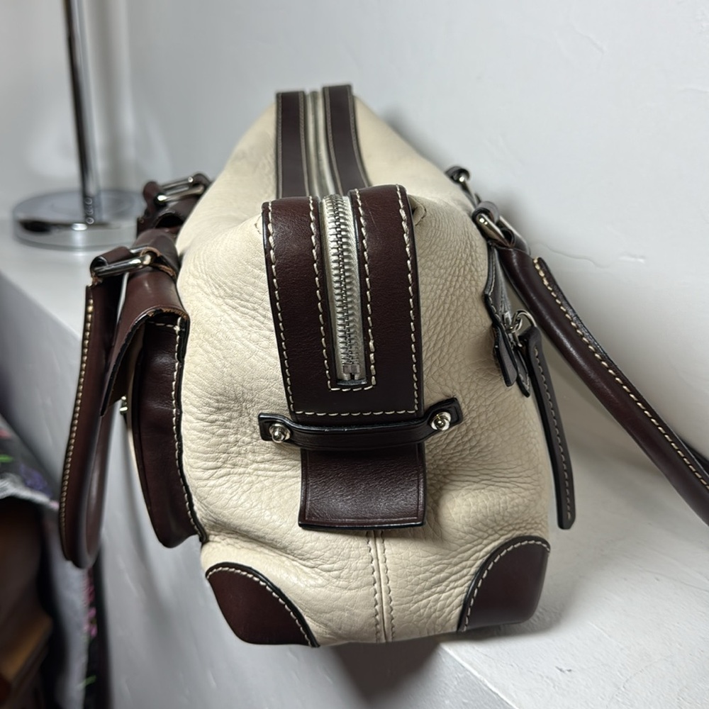 Dooney & Bourke cream & brown leather double pocket tote - Picture 5 of 15